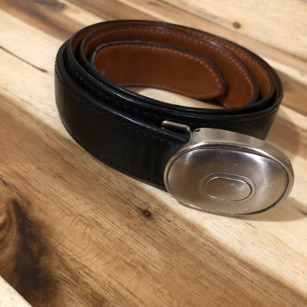 Vintage Black Leather belt size 36 unisex removeable buckle JJ Farmer